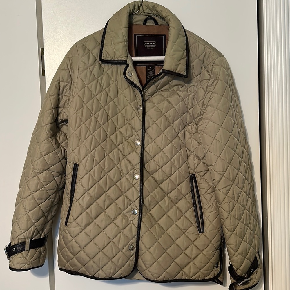 Coach quilted coat with leather trim